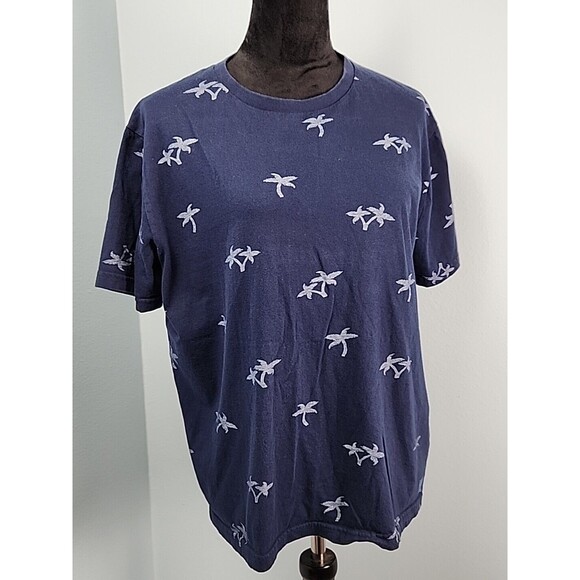 Denim & Flower Mens Navy Blue Ricky Singh Palm Trees Design T Shirt Size L - Picture 2 of 9